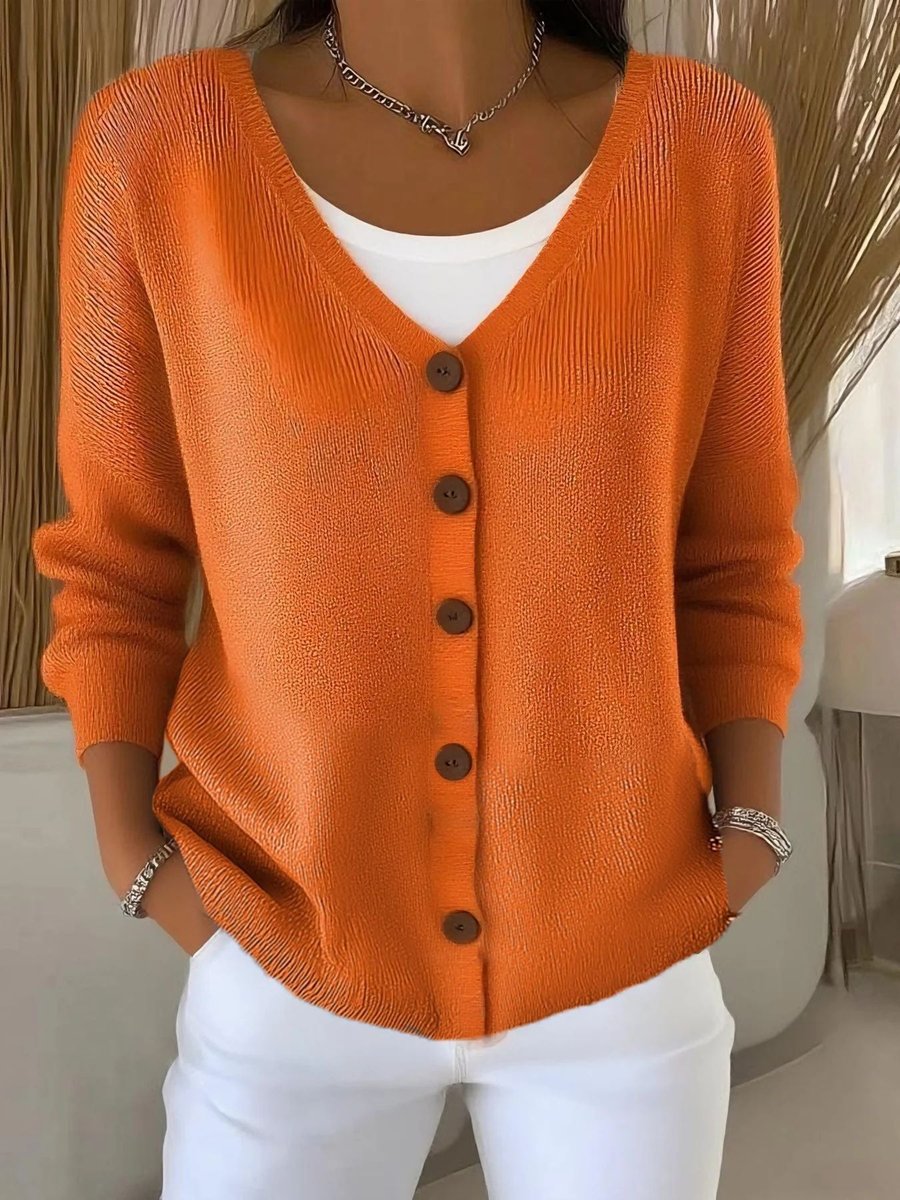 Women's V-Neck Button-Front Long Sleeve Knit Sweater – product view 1