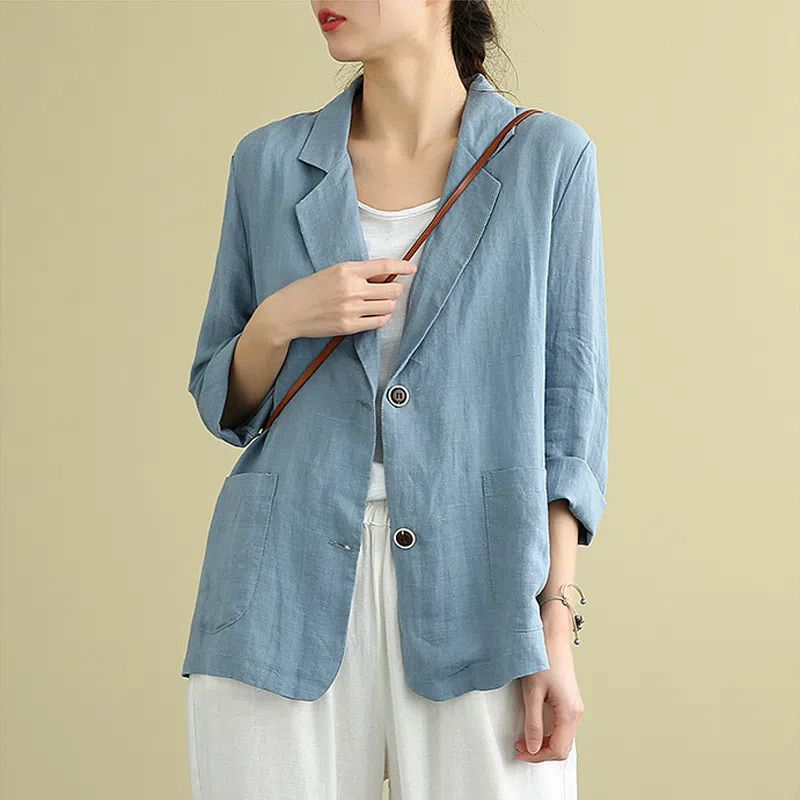Women's Linen Blazer Lightweight Tailored Pockets – product view 1