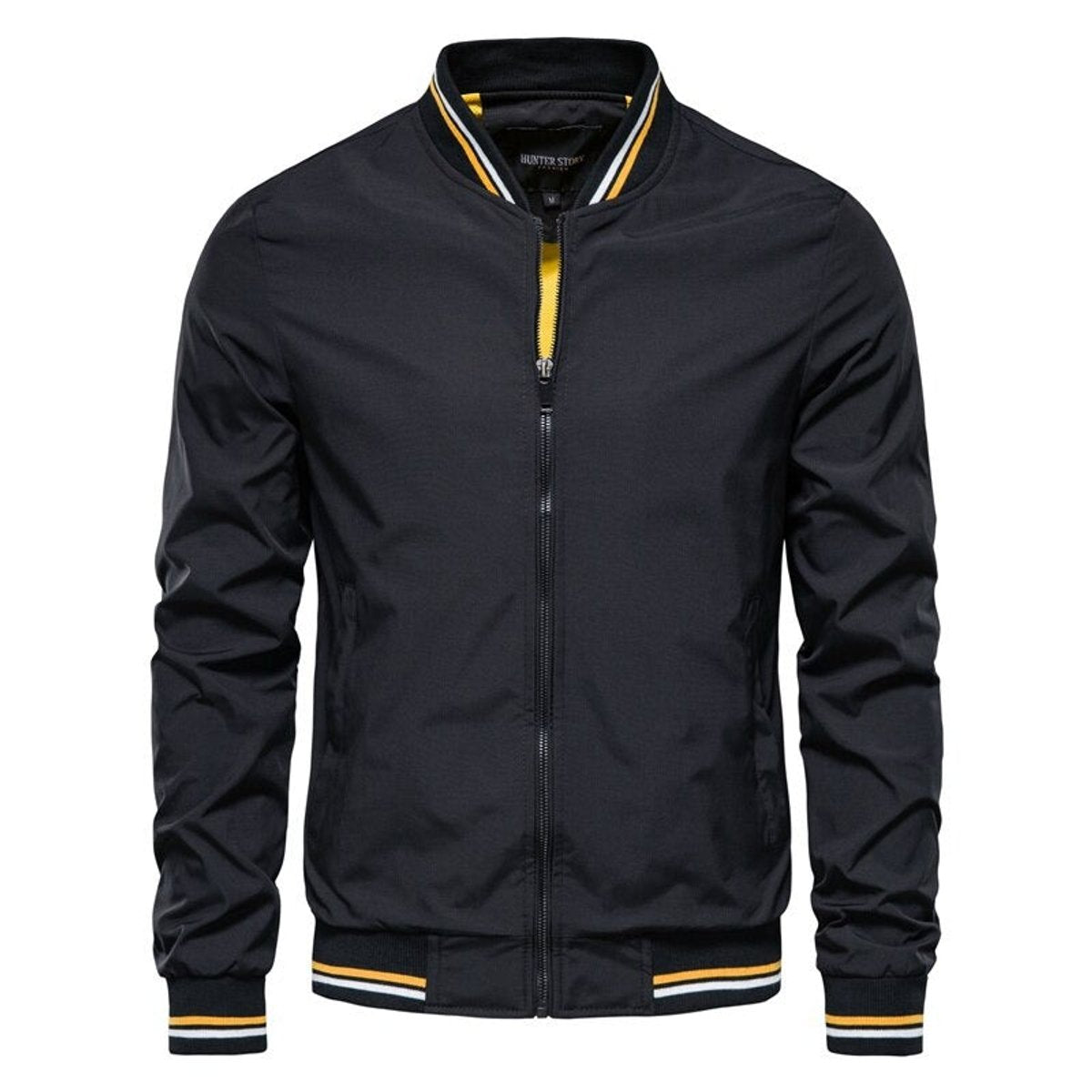 Men's Solid Zip-Up Bomber Jacket Ribbed Collar Cuffs – product view 1