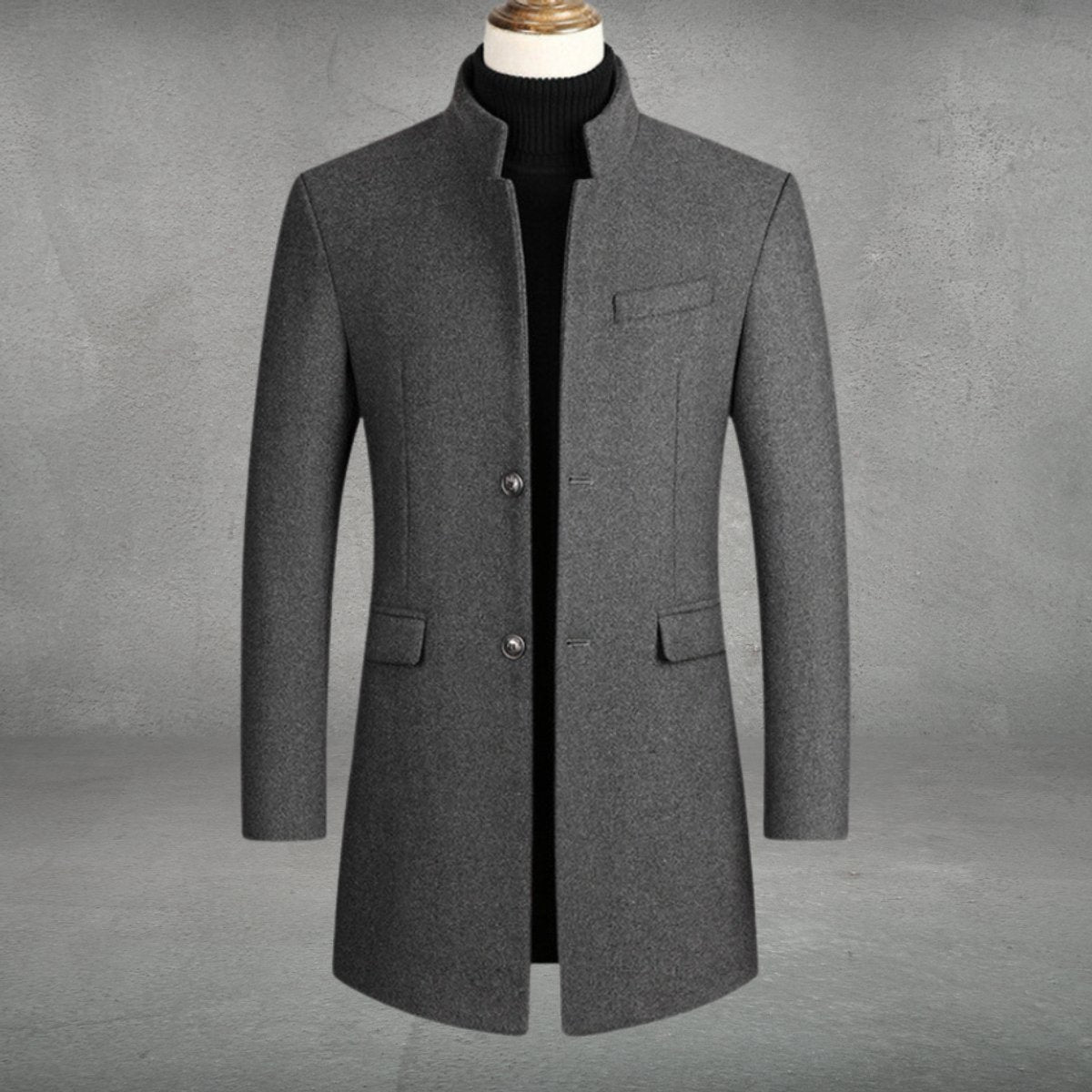 Men's Slim-Fit Wool Blend Overcoat Long Mens Wool Coat Standing Collar – product view 1