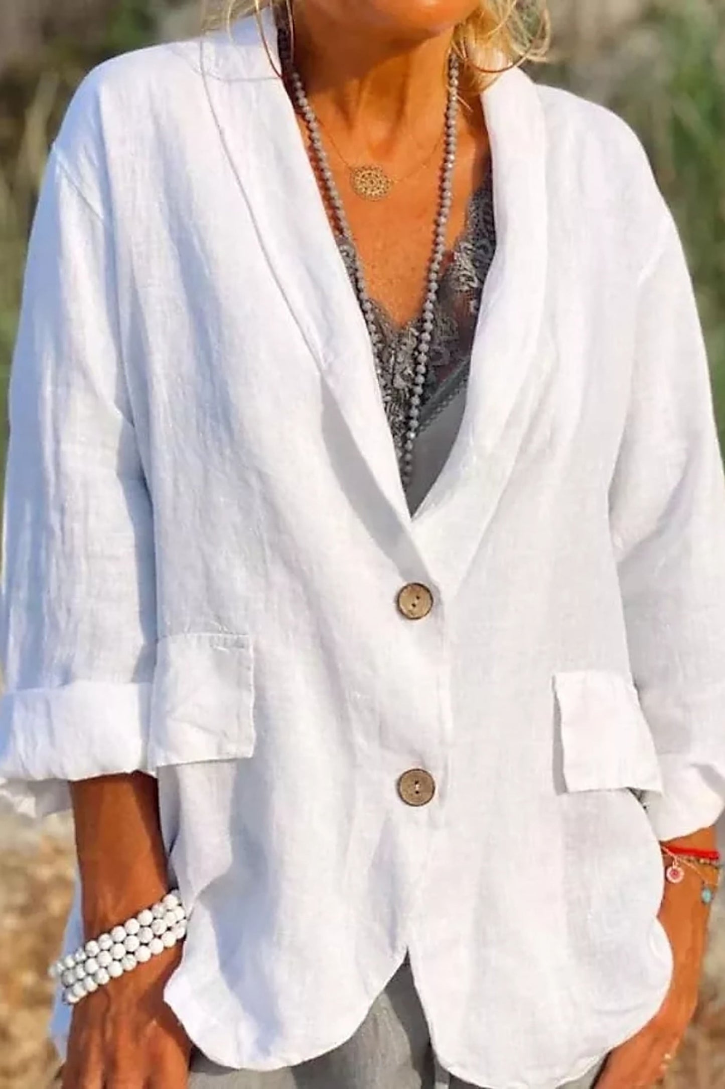 Light linen blazer for women with buttons – Clara – product view 1