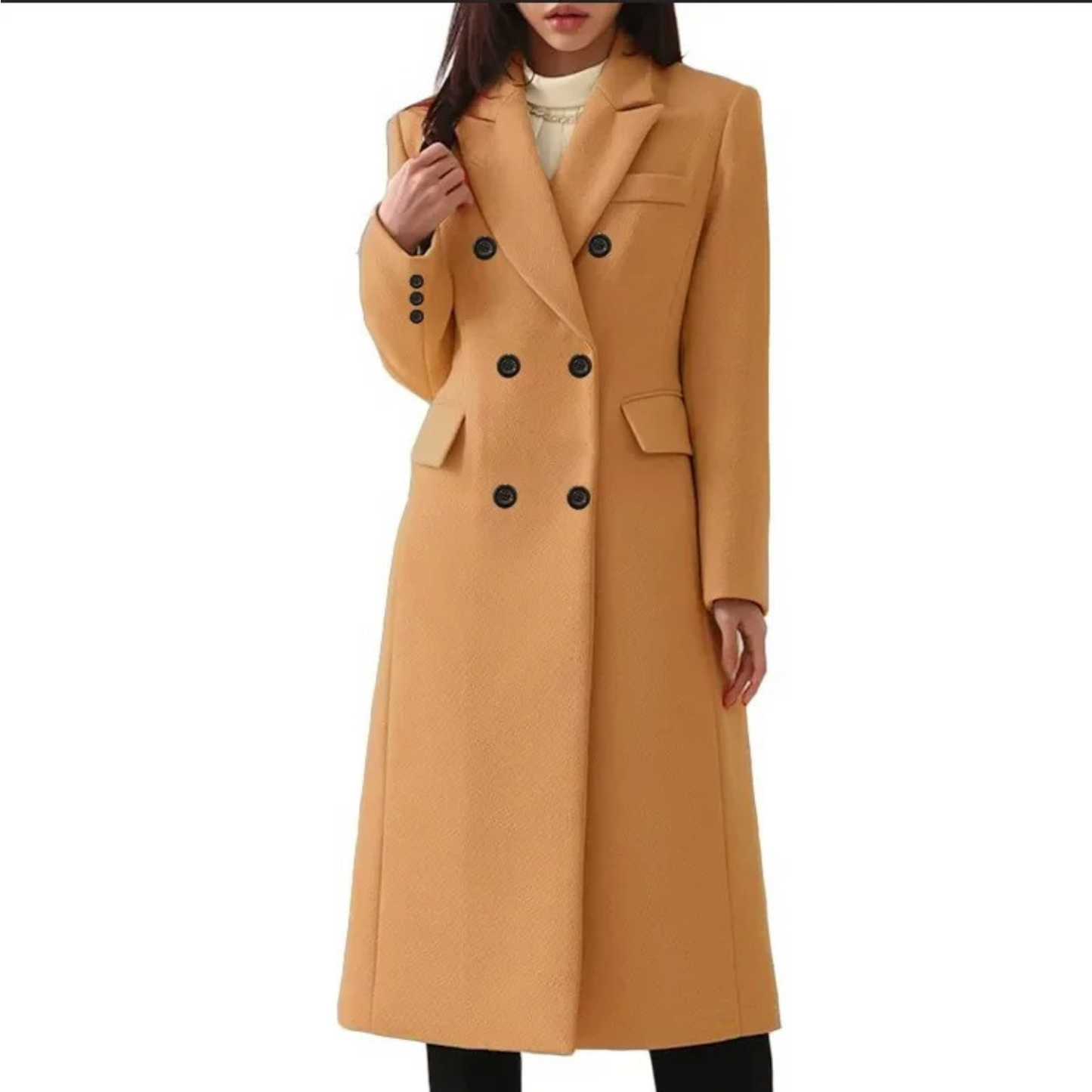 Long Wool Women's Coat with Double Collar - Elise – product view 1
