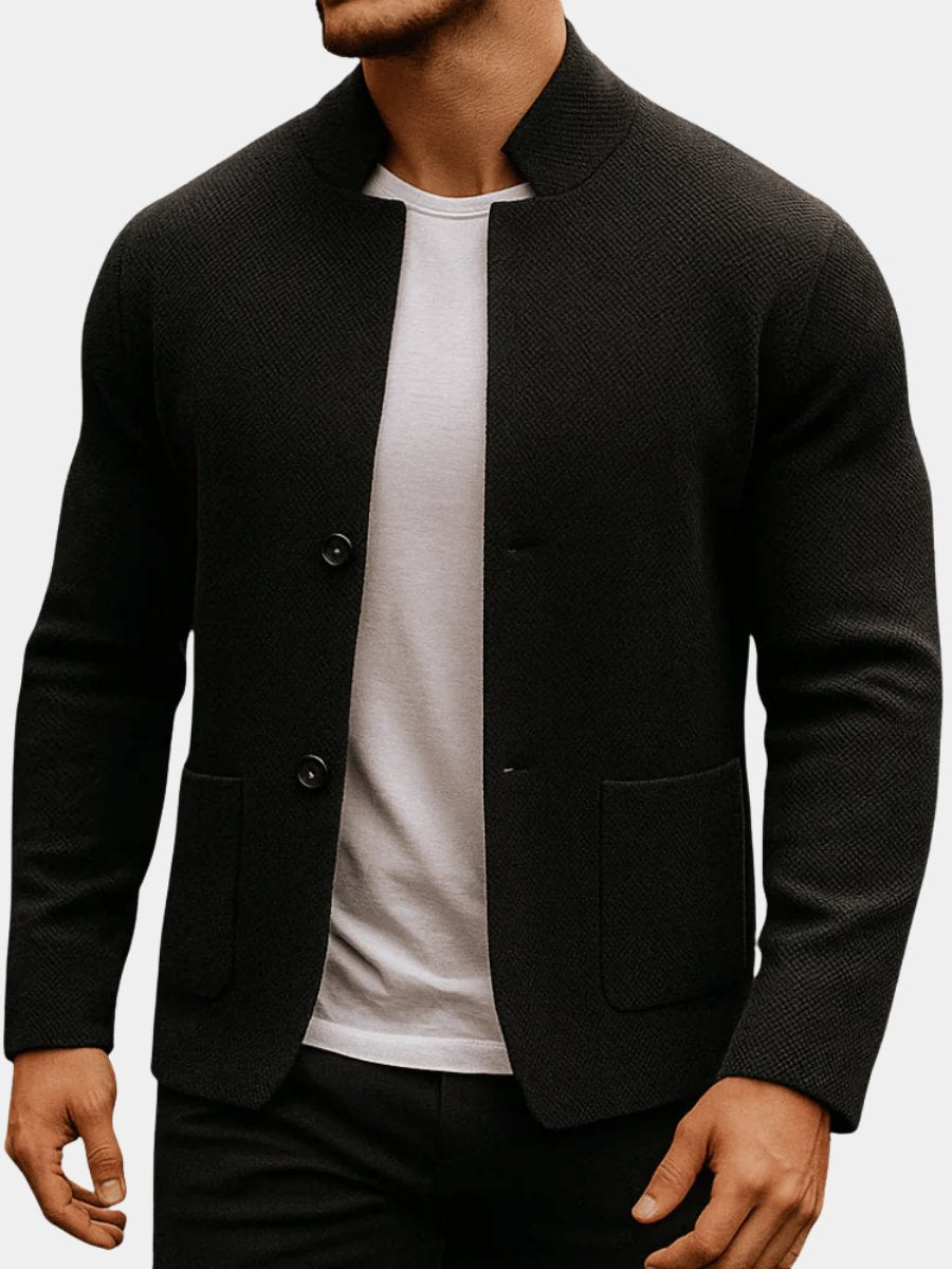 Men's Quilted Jacket Knit-Texture Mandarin-Collar Button-Front Blazer – product view 1