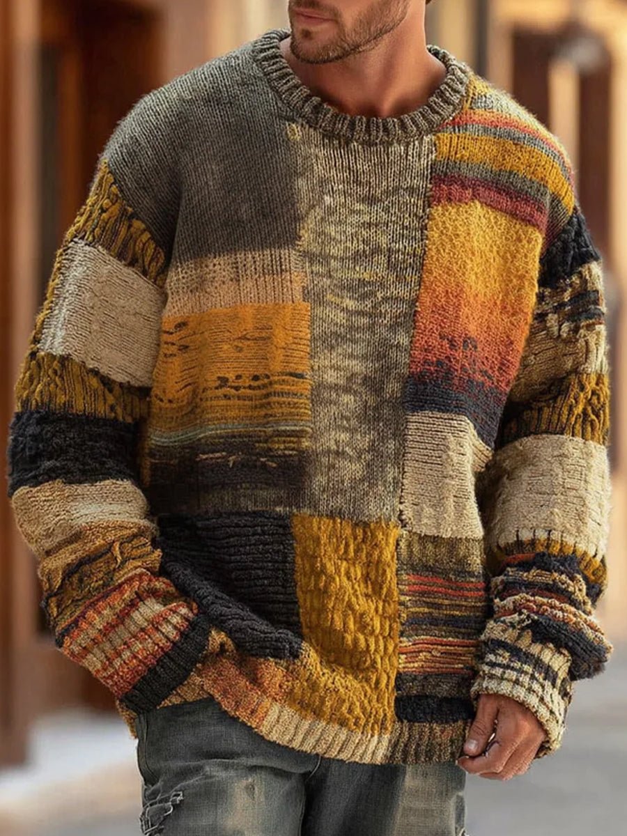 Men's Patchwork Colorblock Long Sleeve Knit Sweater – product view 1