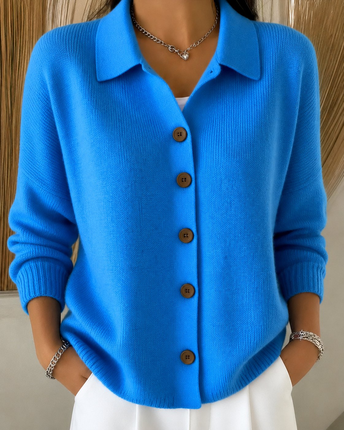 Women's Relaxed-Fit Button-Up Collared Knit Cardigan – product view 1