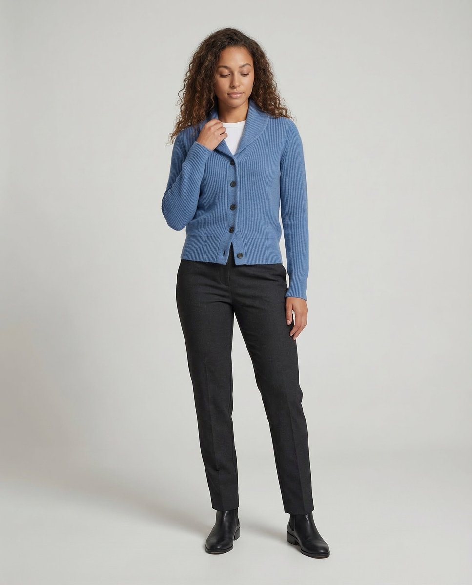 Women's Ribbed Knit Button-Front Lapel Collar Cardigan – product view 1
