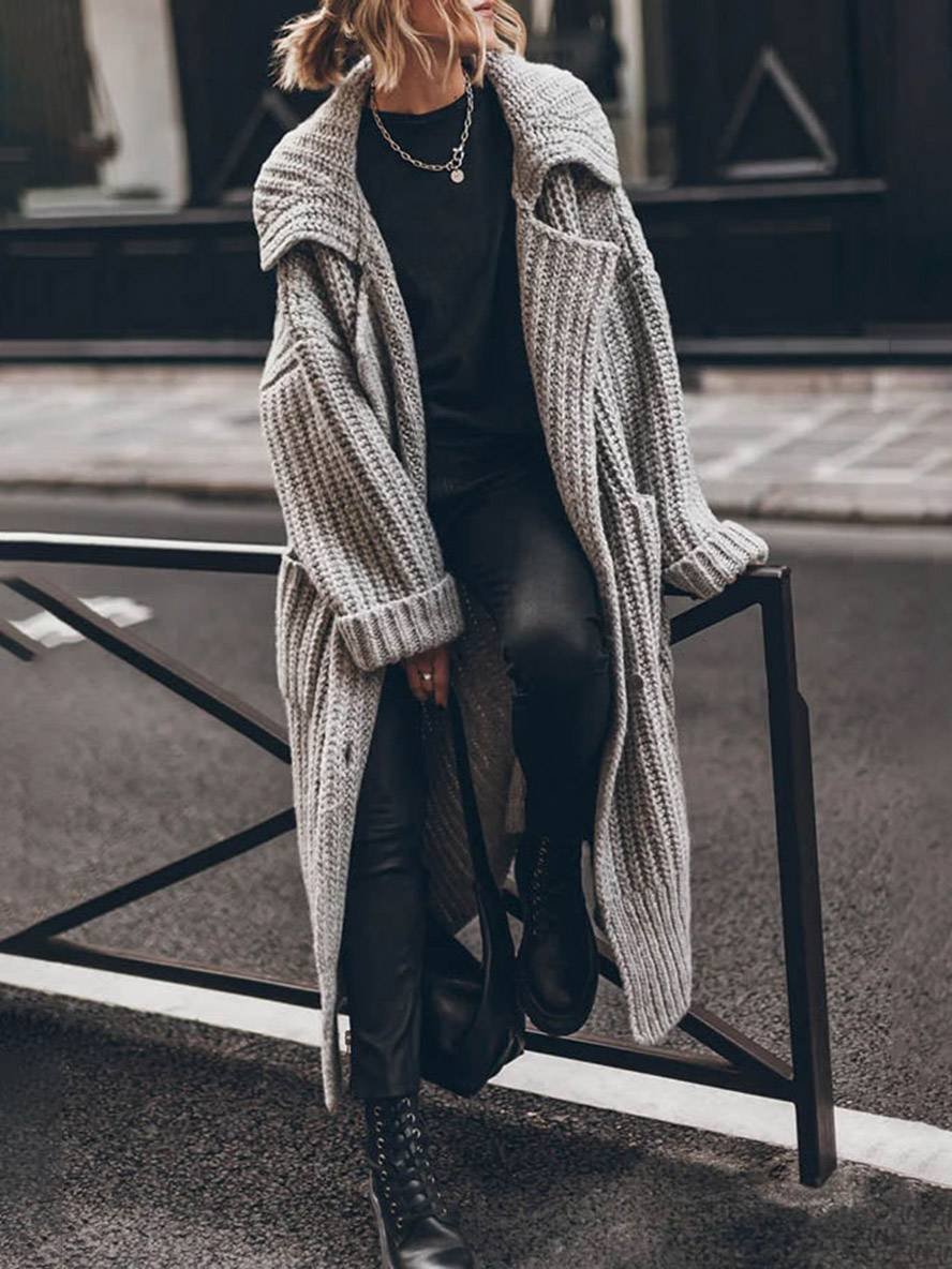 Women's Oversized Chunky Rib-Knit Longline Lapel Cardigan – product view 1