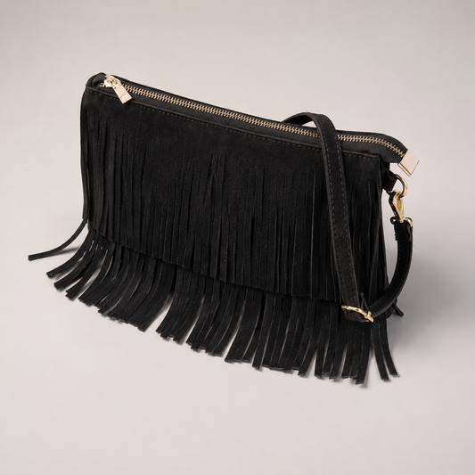 Boho fringe crossbody bag in black