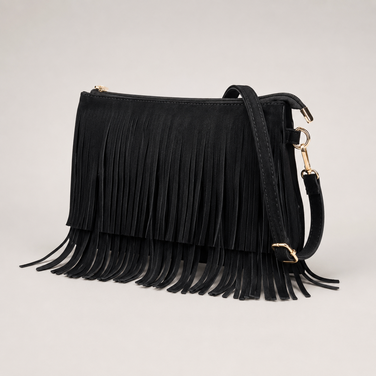 Boho fringe crossbody bag angled view