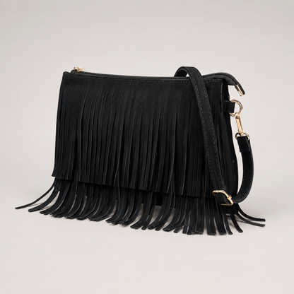 Boho fringe crossbody bag angled view