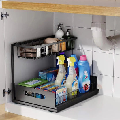 2 Tier Under Sink Sliding Cabinet Organiser Arlo