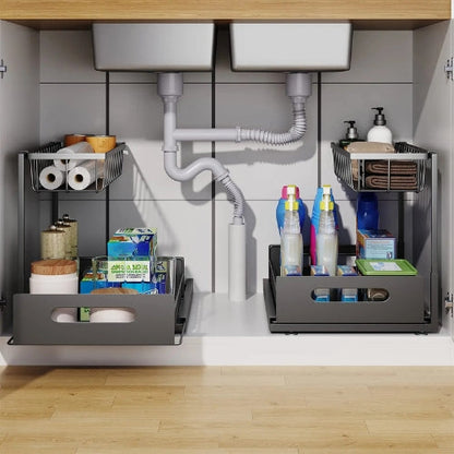 2 Tier Under Sink Sliding Cabinet Organiser Arlo