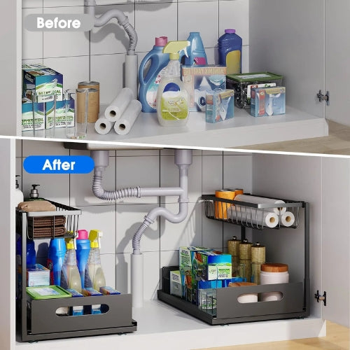 2 Tier Under Sink Sliding Cabinet Organiser Arlo