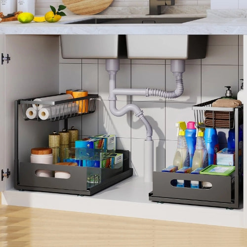 2 Tier Under Sink Sliding Cabinet Organiser Arlo