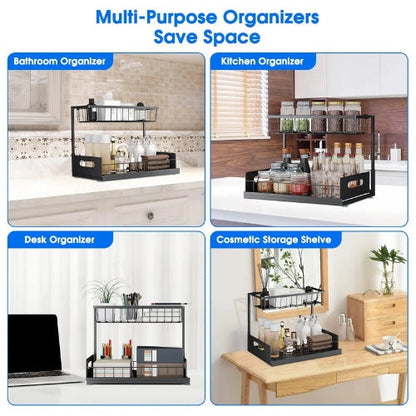 2 Tier Under Sink Sliding Cabinet Organiser Arlo