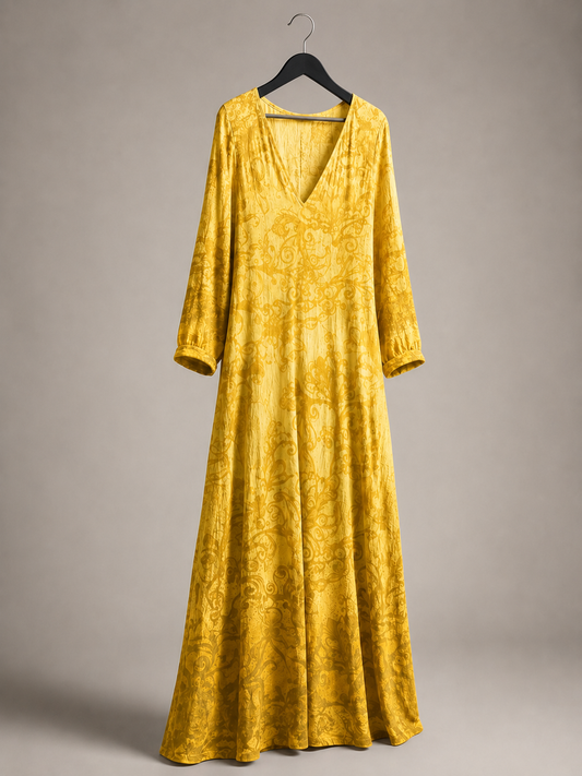 Golden Jacquard Maxi Dress