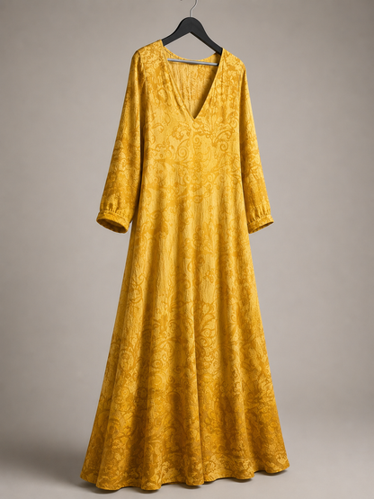 Golden Jacquard Maxi Dress