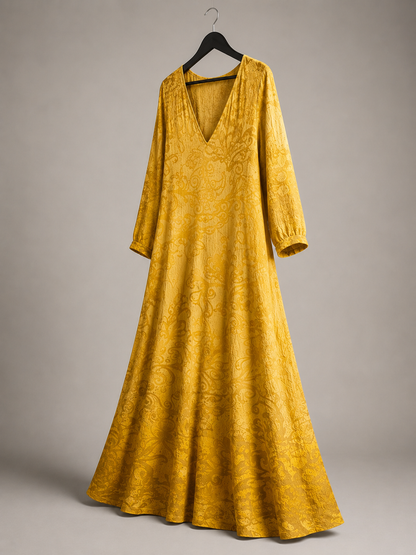 Golden Jacquard Maxi Dress