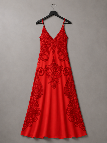 Crimson Paisley Maxi Gown
