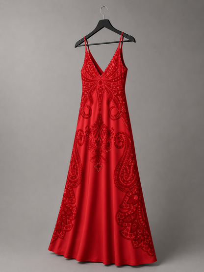 Crimson Paisley Maxi Gown