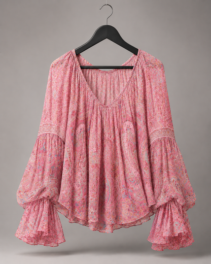 Rose Bell-Sleeve Blouse