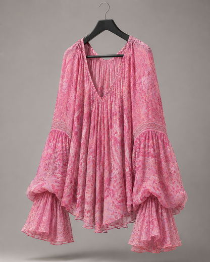Rose Bell-Sleeve Blouse
