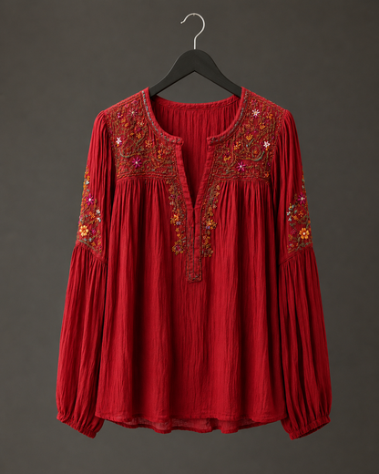 Crimson Peasant Blouse