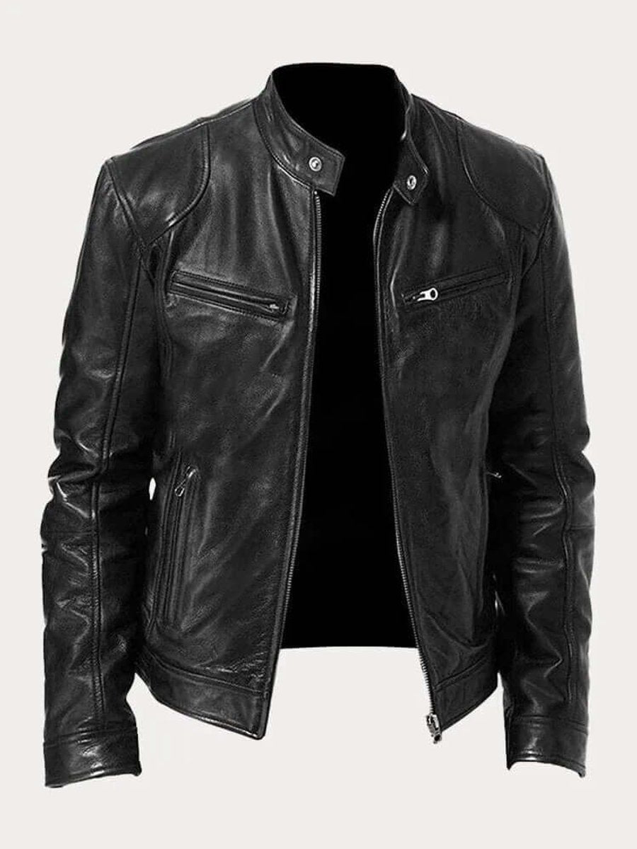 Men's Classic Leather-Look Biker Jacket – Zip-Up Moto Design – product view 7