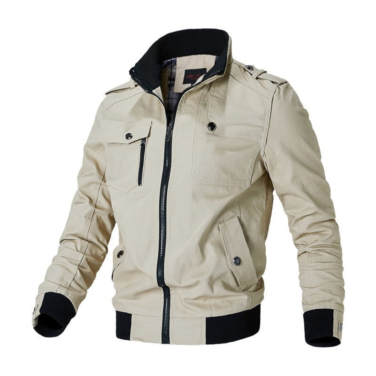 Men's Military-Style Bomber Jacket – Zip-Up Ribbed-Cuff Design – product view 2