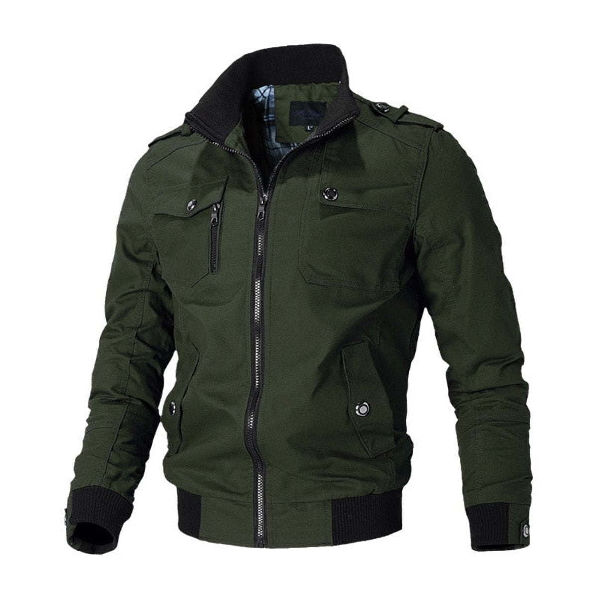 Men's Military-Style Bomber Jacket – Zip-Up Ribbed-Cuff Design – product view 3