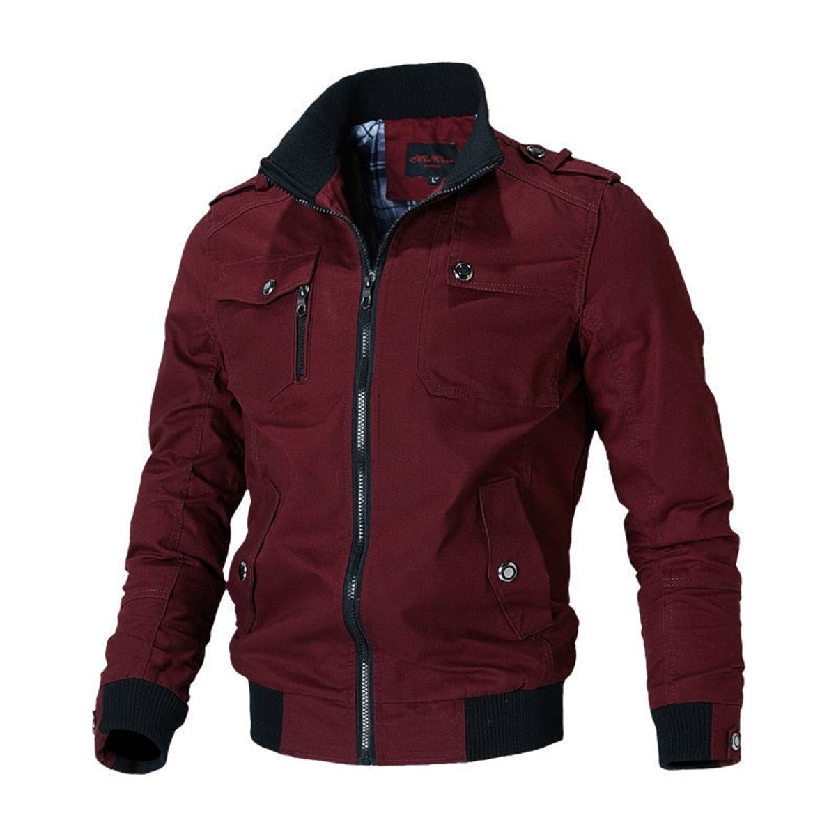 Men's Military-Style Bomber Jacket – Zip-Up Ribbed-Cuff Design – product view 4