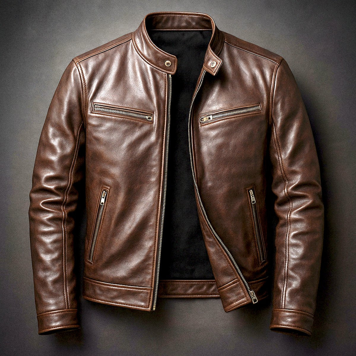 Men's Vintage Leather-Look Biker Jacket – Full-Zip Moto Style – product view 1