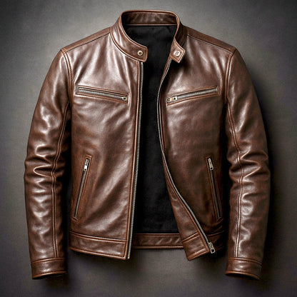 Men's Vintage Leather-Look Biker Jacket – Full-Zip Moto Style – product view 1