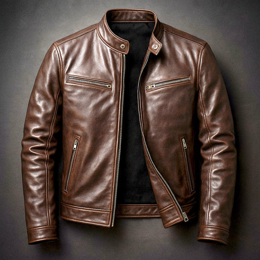 Men's Vintage Leather-Look Biker Jacket – Full-Zip Moto Style – product view 1