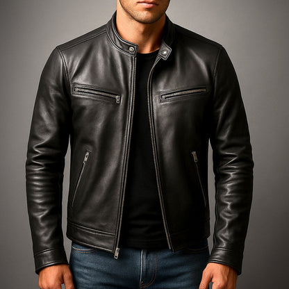 Men's Vintage Leather-Look Biker Jacket – Full-Zip Moto Style – product view 6