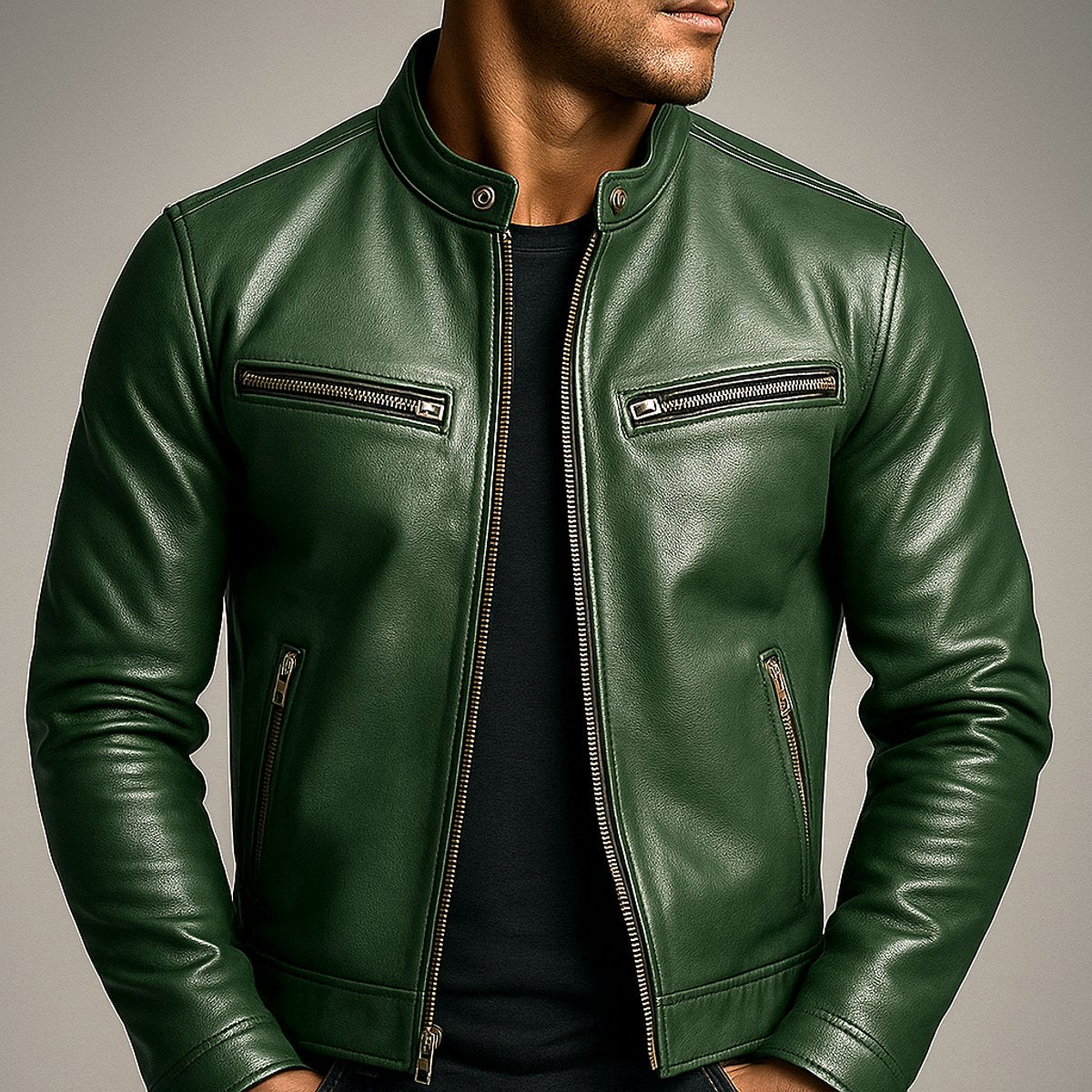 Men's Vintage Leather-Look Biker Jacket – Full-Zip Moto Style – product view 7