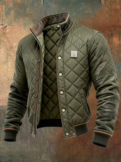 Men's Quilted Jacket Stand Collar Snap Button Bomber – product view 1