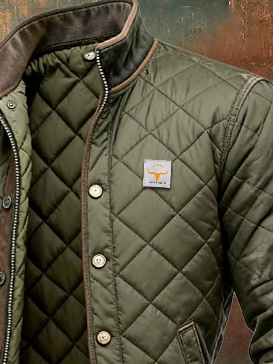 Men's Quilted Jacket Stand Collar Snap Button Bomber – product view 2