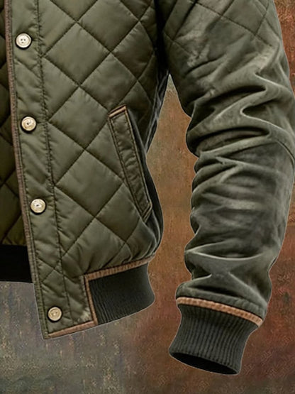 Men's Quilted Jacket Stand Collar Snap Button Bomber – product view 3