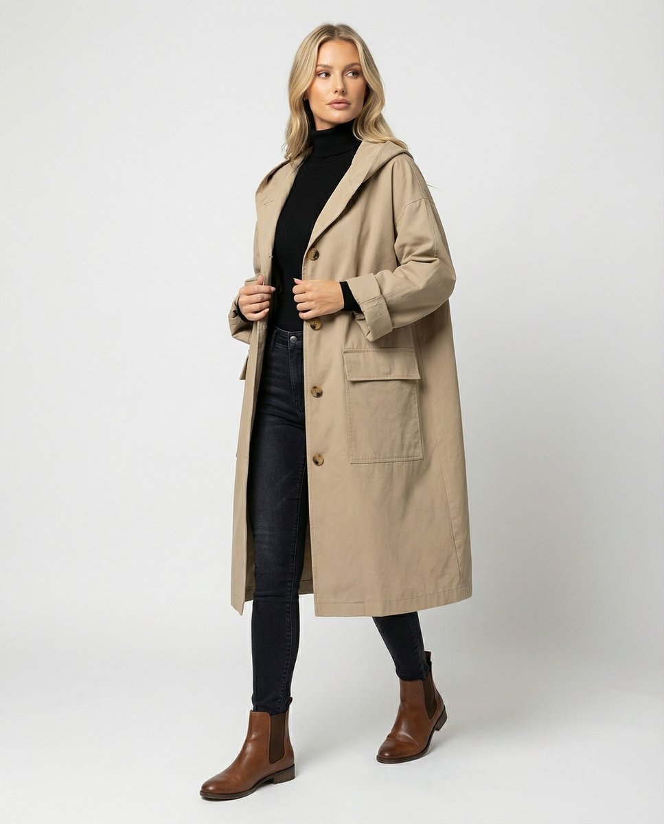 Women's Long Waterproof Hooded Trench Coat – product view 1