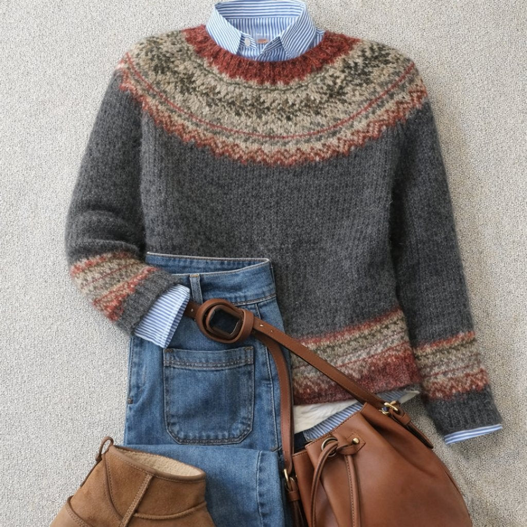 Women's Relaxed-Fit Fair Isle Nordic Knit Crewneck Sweater – product view 1