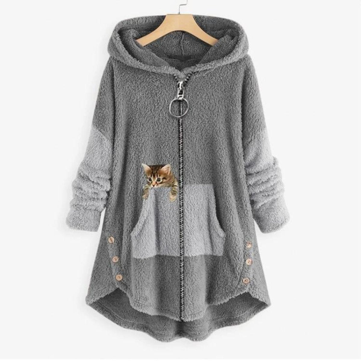 Women's Fleece Zip-Up Hooded Cat Pocket Sweater – product view 1
