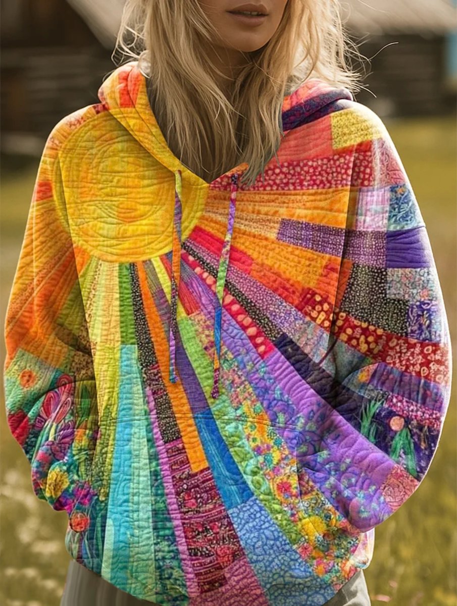 Women's Bohemian Quilted Patchwork Pullover Hoodie Sweater – product view 1