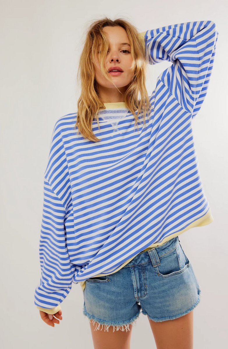 Women's Oversized Striped Long-Sleeve Pullover Sweater – product view 1