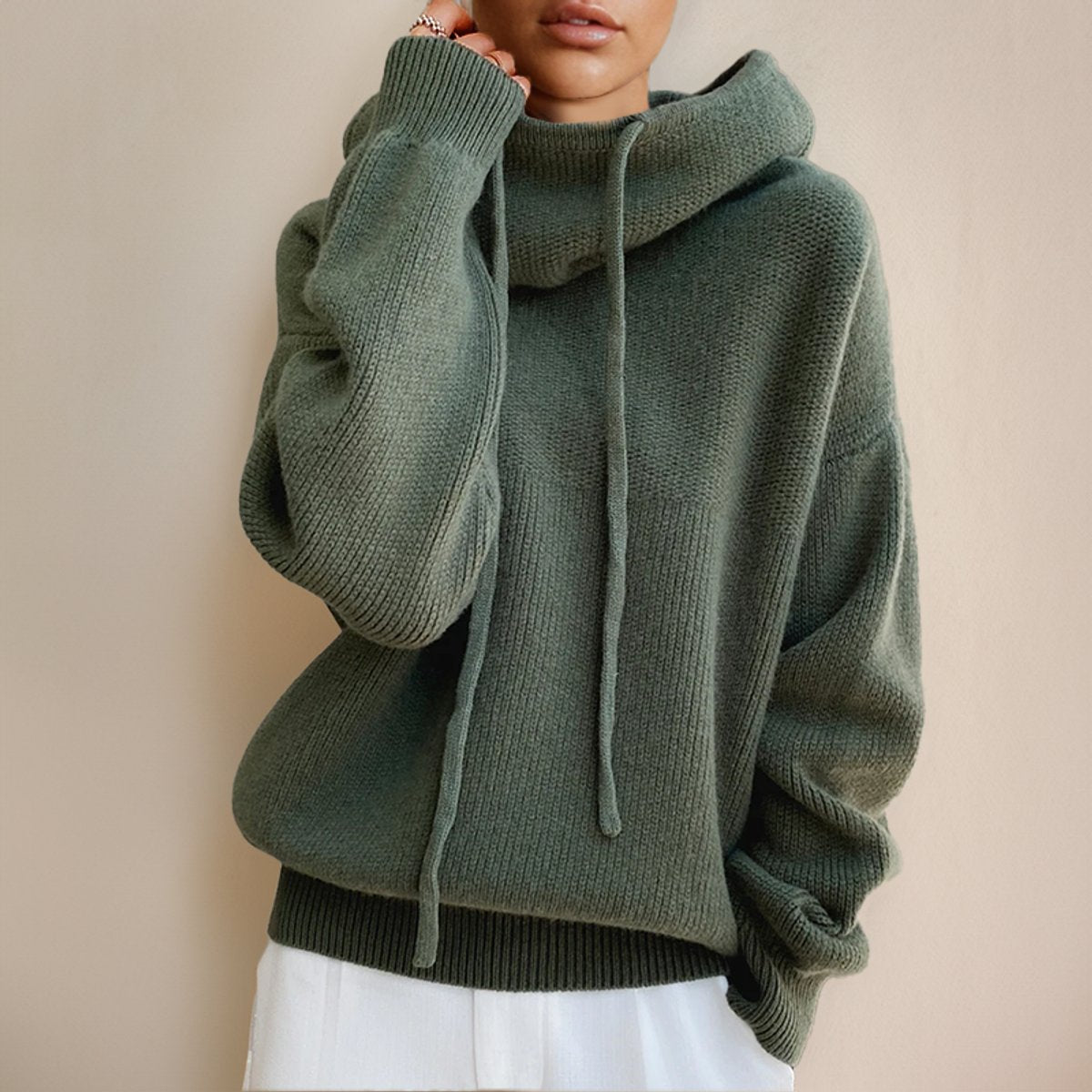 Women's Oversized Merino Wool Hooded Turtleneck Sweater – product view 1