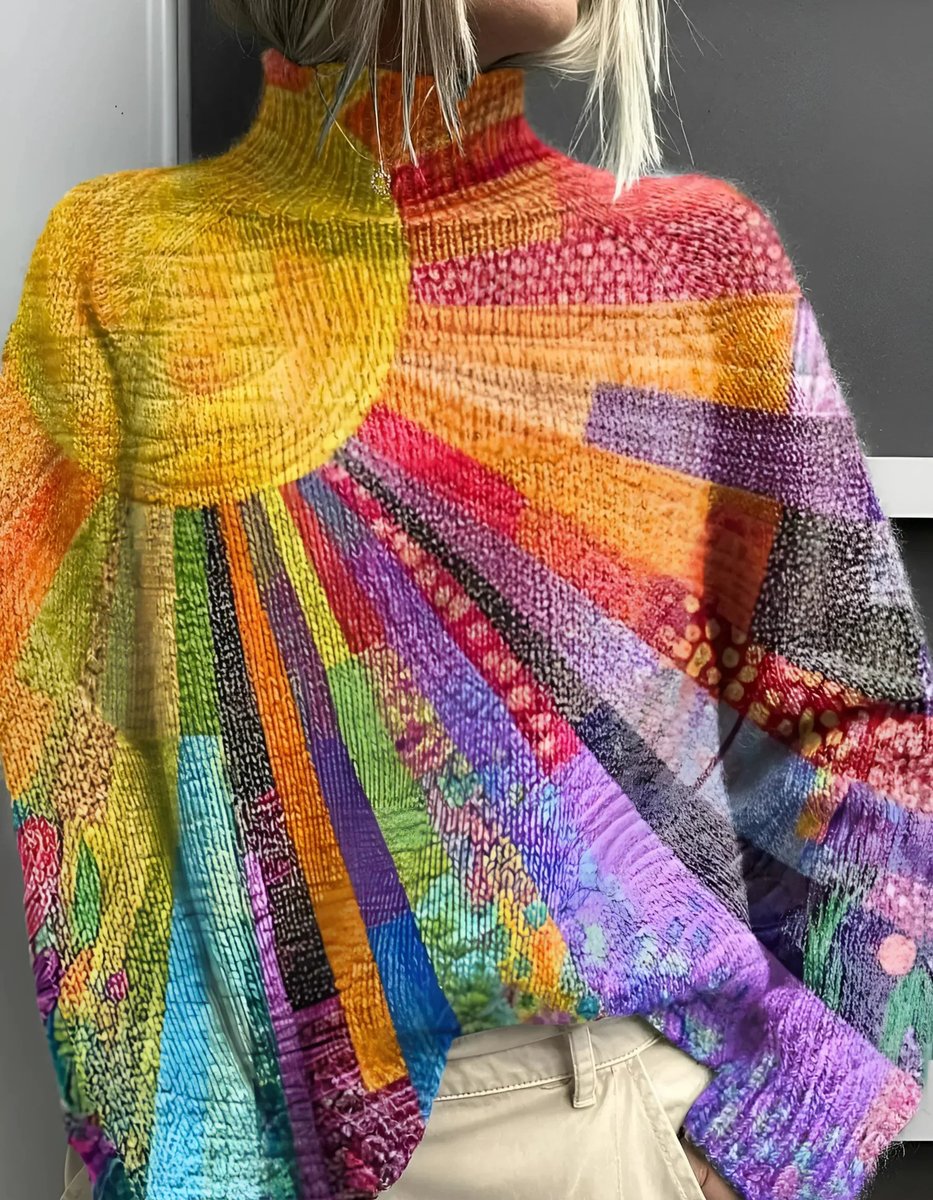 Women's Colorful Turtleneck Pullover Sweater Relaxed Knit – product view 1
