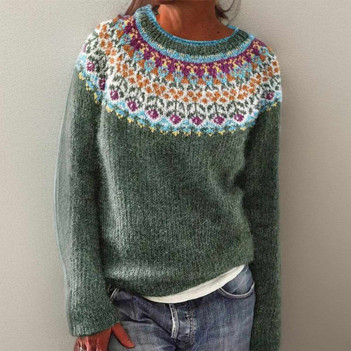 Women's Vintage Floral Yoke Pullover Knit Sweater – product view 1