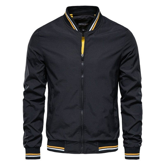Men's Solid Zip-Up Bomber Jacket Ribbed Collar Cuffs – product view 1