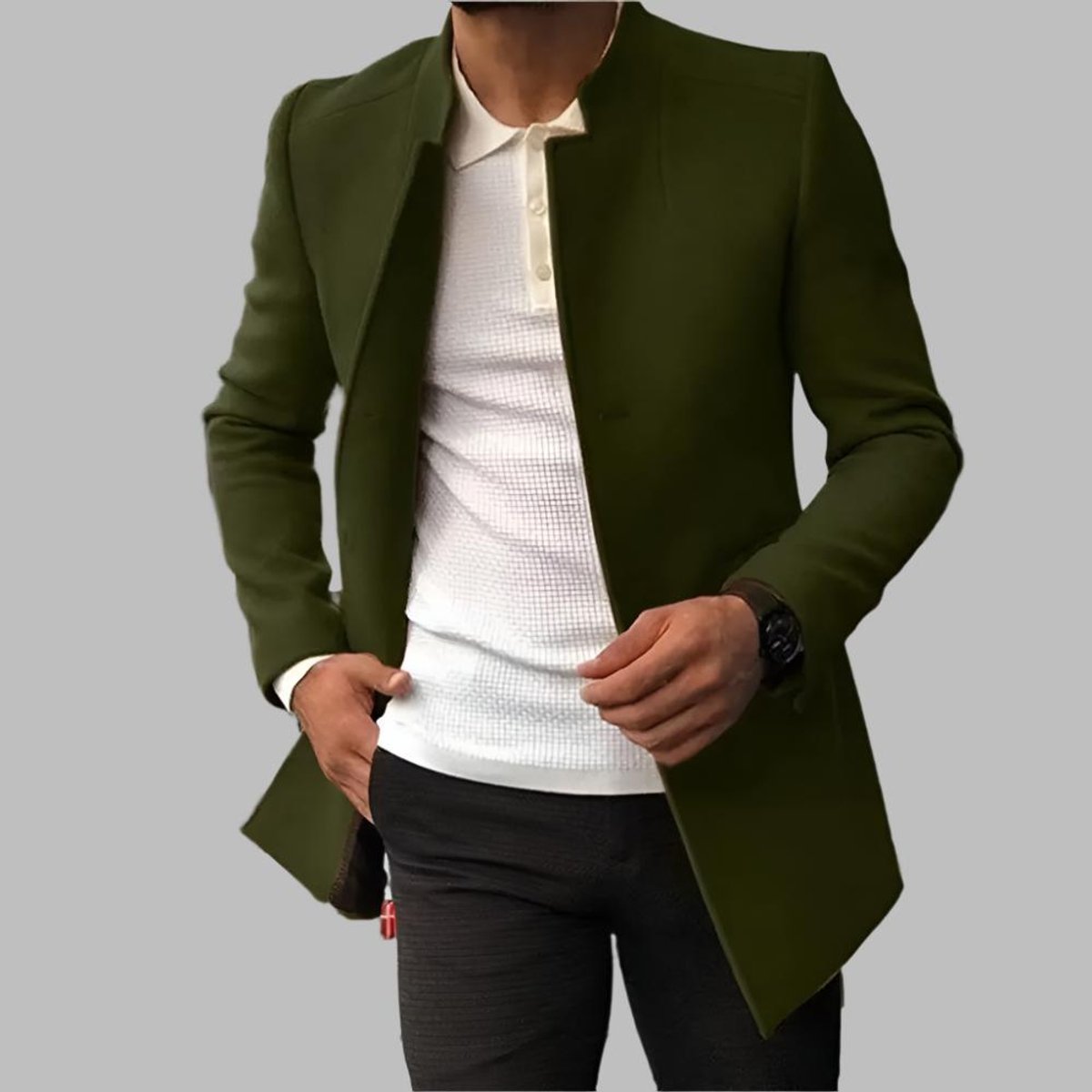 Men's Slim-Fit Collarless Wool Coat Open-Front – product view 1