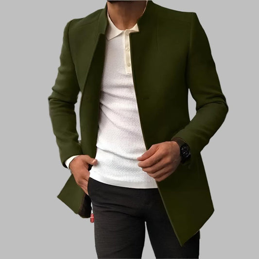 Men's Slim-Fit Collarless Wool Coat Open-Front – product view 1